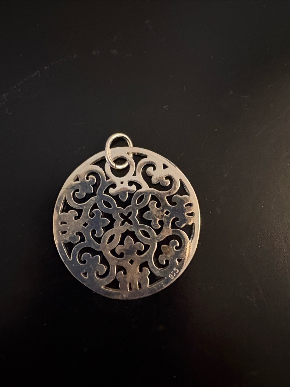 Ornate Silver-Tone Filigree Round Pendant - Elegant Home Accent